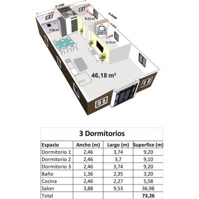 FoldBox 73 Living XXL – Casa Plegable de 72 m² con 3 Dormitorios y Baño FoldBox 73 Living XXL – Casa Plegable de 72 m² con 3 Dormitorios y Baño