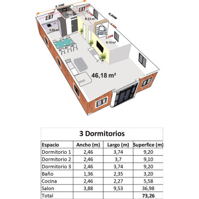 FoldBox 73 Living XXL – Casa Plegable de 72 m² con 3 Dormitorios y Baño FoldBox 73 Living XXL – Casa Plegable de 72 m² con 3 Dormitorios y Baño