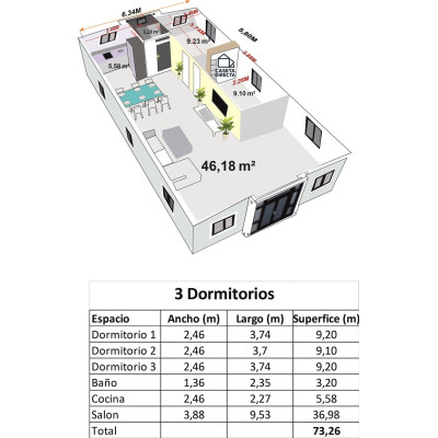 FoldBox 73 Living XXL – Casa Plegable de 72 m² con 3 Dormitorios y Baño FoldBox 73 Living XXL – Casa Plegable de 72 m² con 3 Dormitorios y Baño