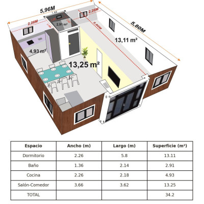 FoldBox 37 Duna – Casa Plegable de 37 m² con Baño y Cocina